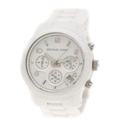 Michael Kors White Ceramic Runway MK5161 Chronograph Women's Wristwatch 39 Mm For Women