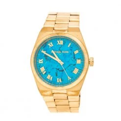 Michael Kors Turquoise Yellow Gold Plated Stainless Steel Channing MK5894 Women's Wristwatch 38 Mm For Women