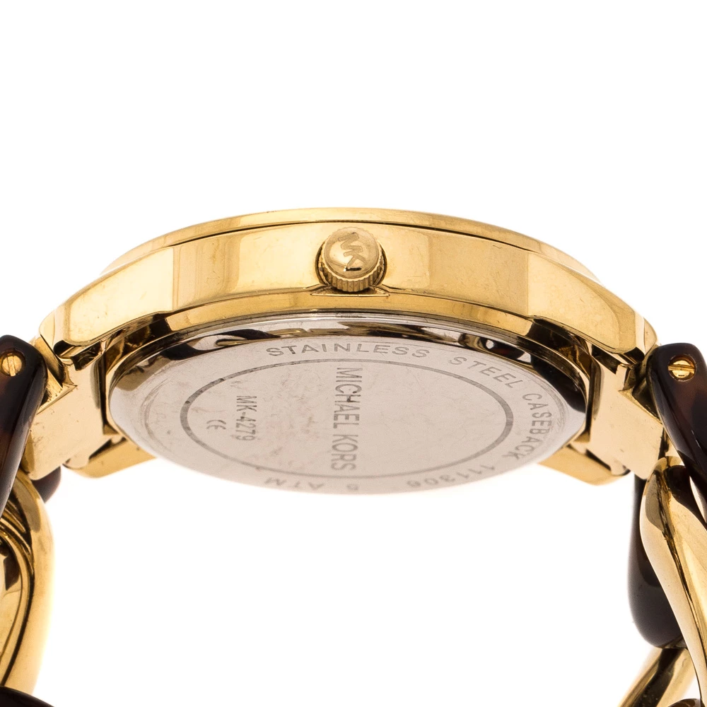 Michael Kors Yellow Gold Plated Stainless Steel Tortoise Twist Chain Link MK4279 Women's Wristwatch 35 Mm For Women - Image 6