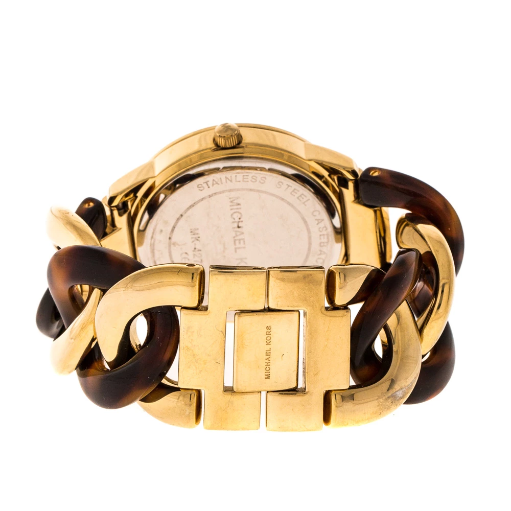 Michael Kors Yellow Gold Plated Stainless Steel Tortoise Twist Chain Link MK4279 Women's Wristwatch 35 Mm For Women - Image 5