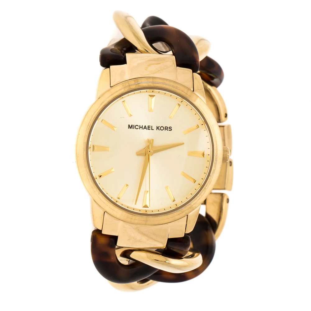 Michael Kors Yellow Gold Plated Stainless Steel Tortoise Twist Chain Link MK4279 Women's Wristwatch 35 Mm For Women