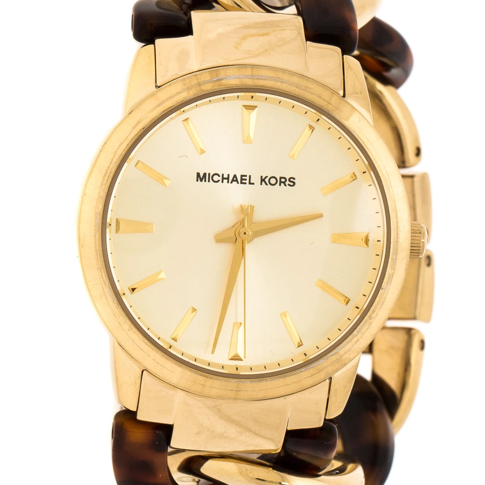 Michael Kors Yellow Gold Plated Stainless Steel Tortoise Twist Chain Link MK4279 Women's Wristwatch 35 Mm For Women - Image 3