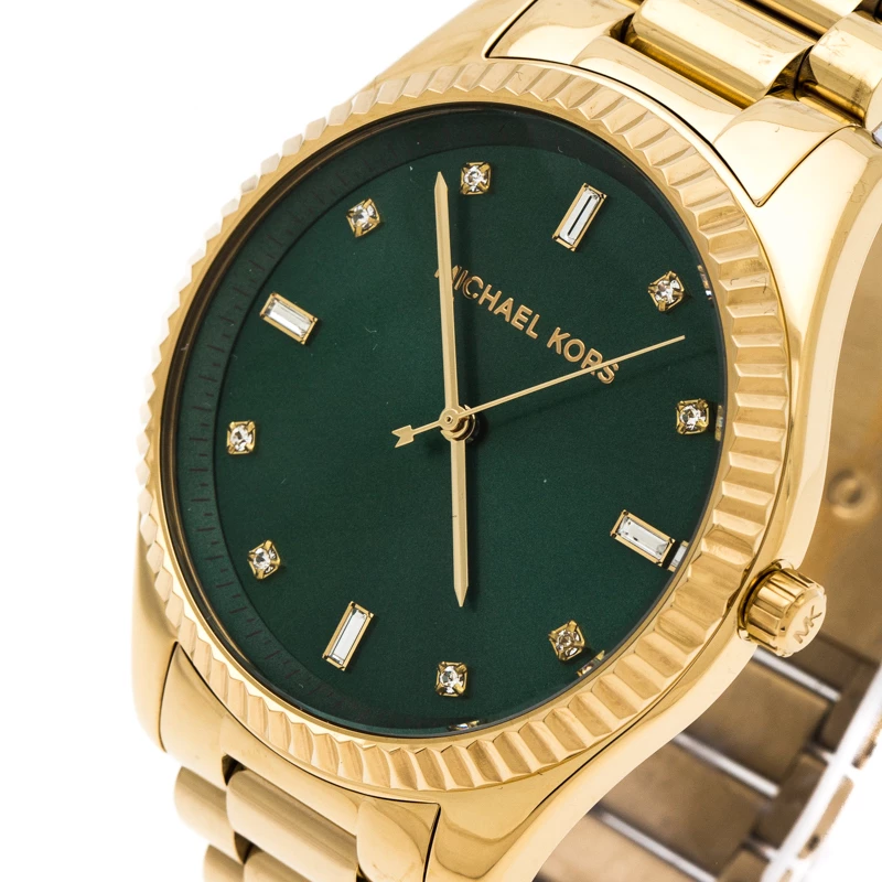 Michael Kors Emerald Green Yellow Gold Plated Stainless Steel Blake MK3226 Women's Wristwatch 41.50 Mm For Women - Image 2