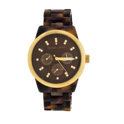 Michael Kors Brown Mother Of Pearl Tortoise Shell Acrylic Gold Plated Steel Jet Set MK5038 Women's Wristwatch 36 Mm For Women