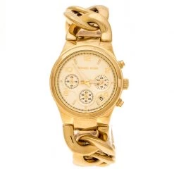 Michael Kors Yellow Gold Plated Stainless Steel Runway Twist MK3131 Women's Wristwatch 37 Mm For Women