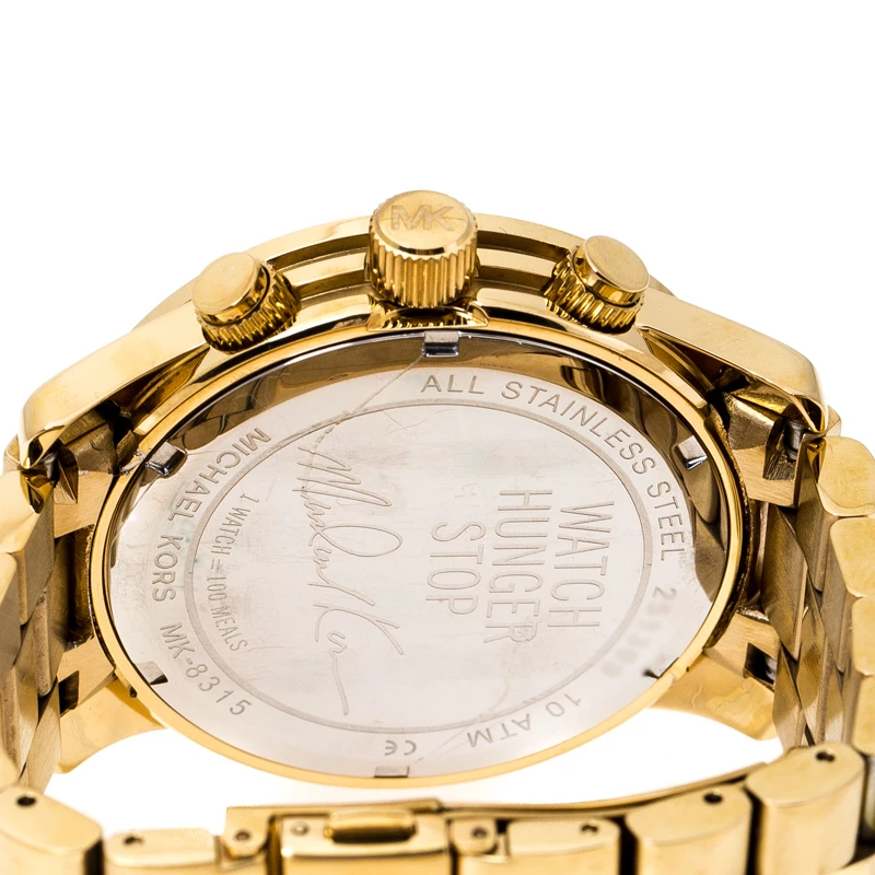 Michael Kors Aqua Blue Yellow Gold Plated Stainless Steel Watch Hunger Stop Runway MK8315 Women's Wristwatch 43 Mm For Women - Image 4