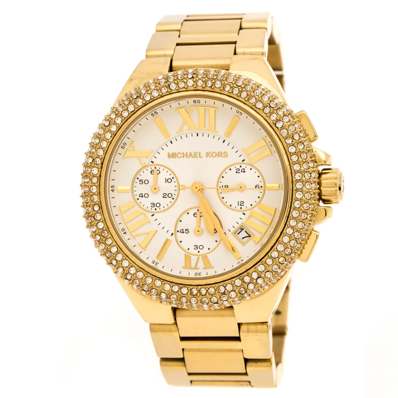 Michael Kors White Yellow Gold Plated Stainless Steel Bradshaw MK5657 Women's Wristwatch 45 Mm For Women