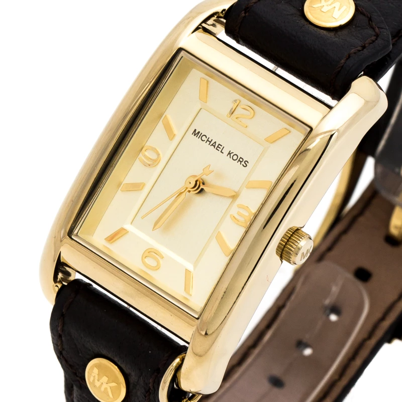 Michael Kors Yellow Gold Plated Stainless Steel Leather Jet Set MK2166 Women's Wristwatch 26 Mm For Women - Image 2