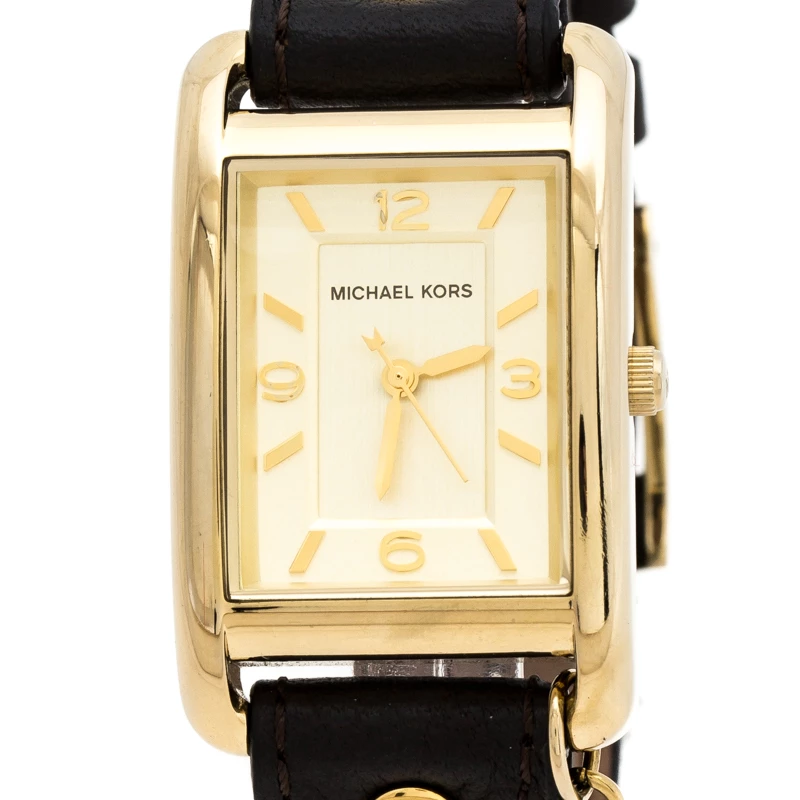 Michael Kors Yellow Gold Plated Stainless Steel Leather Jet Set MK2166 Women's Wristwatch 26 Mm For Women - Image 3