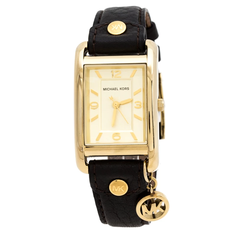 Michael Kors Yellow Gold Plated Stainless Steel Leather Jet Set MK2166 Women's Wristwatch 26 Mm For Women