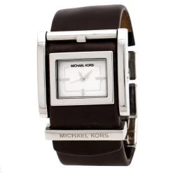 Michael Kors Silver White Stainless Steel Leather MK2121 Women's Wristwatch 37 Mm For Women