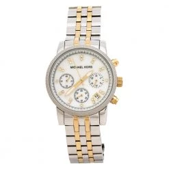 Michael Kors White Mother Of Pearl Two-Tone Stainless Steel Ritz MK5057 Women's Wristwatch 36 Mm For Women