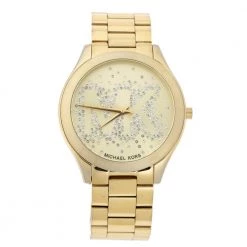 Michael Kors Yellow Gold Tone Stainless Steel Slim Runway MK3590 Women's Wristwatch 42 Mm For Women