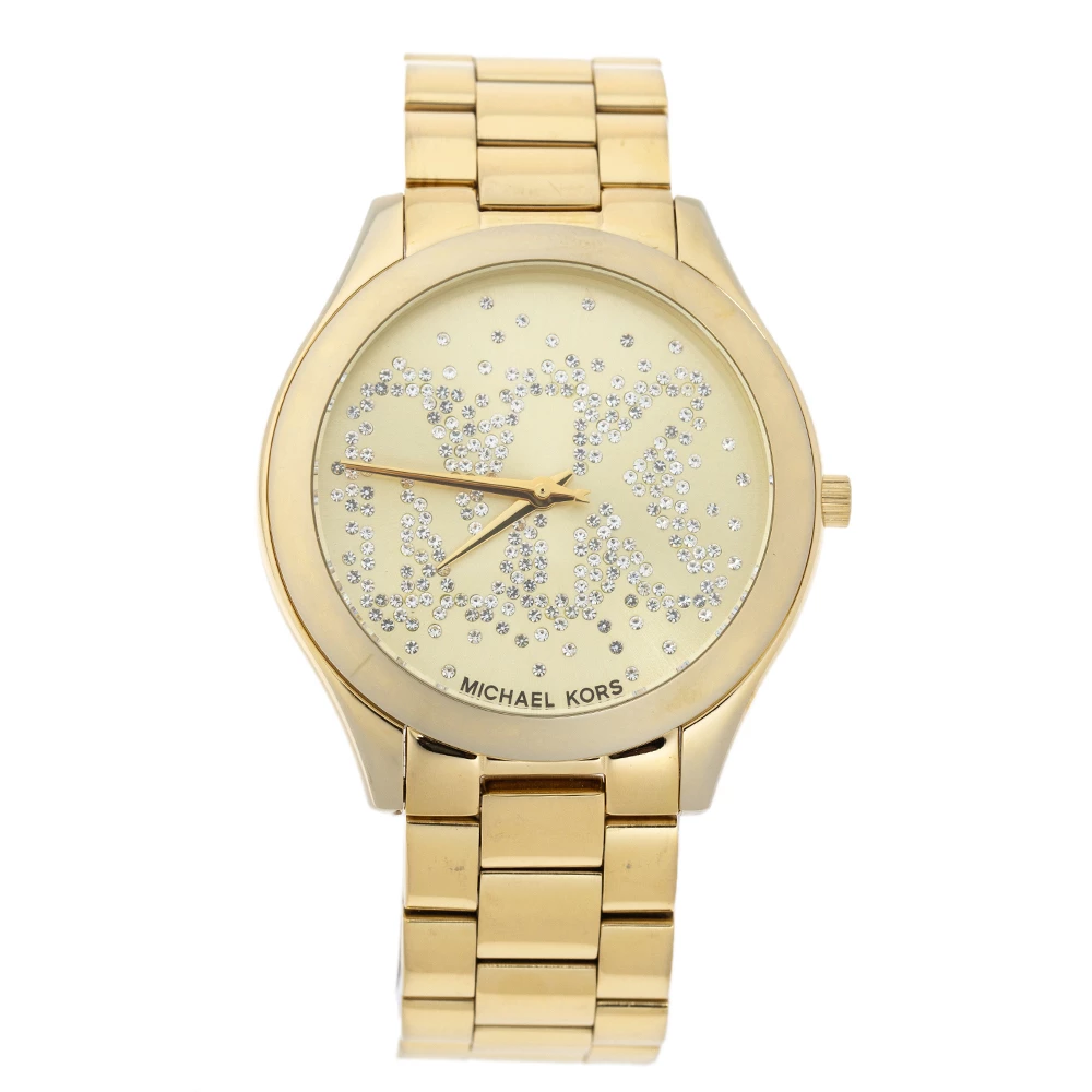 Michael Kors Yellow Gold Tone Stainless Steel Slim Runway MK3590 Women's Wristwatch 42 Mm For Women