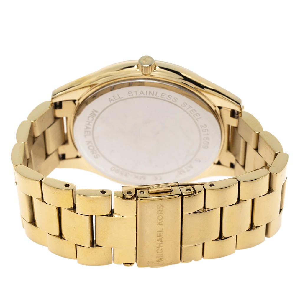 Michael Kors Yellow Gold Tone Stainless Steel Slim Runway MK3590 Women's Wristwatch 42 Mm For Women - Image 5
