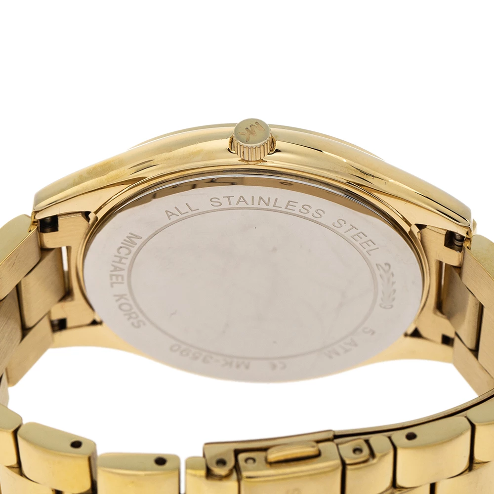 Michael Kors Yellow Gold Tone Stainless Steel Slim Runway MK3590 Women's Wristwatch 42 Mm For Women - Image 4