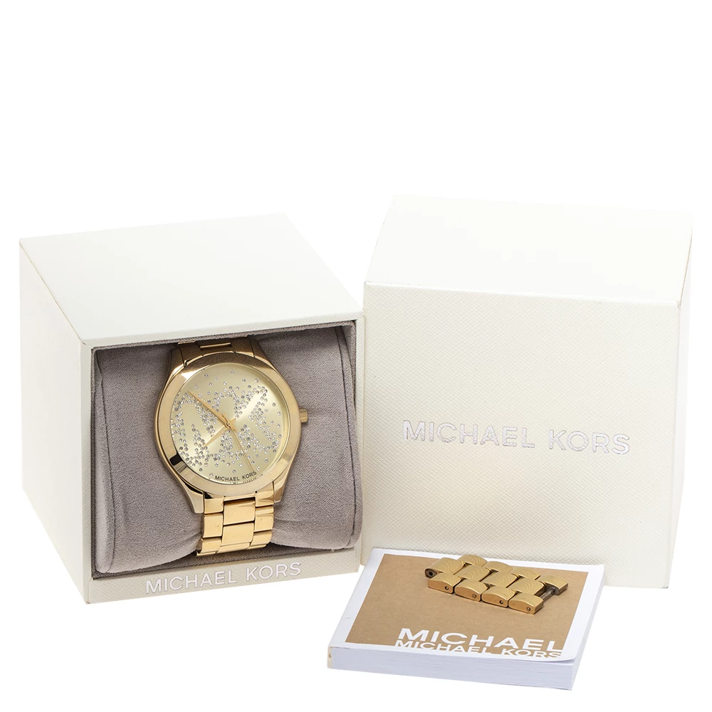 Michael Kors Yellow Gold Tone Stainless Steel Slim Runway MK3590 Women's Wristwatch 42 Mm For Women - Image 8