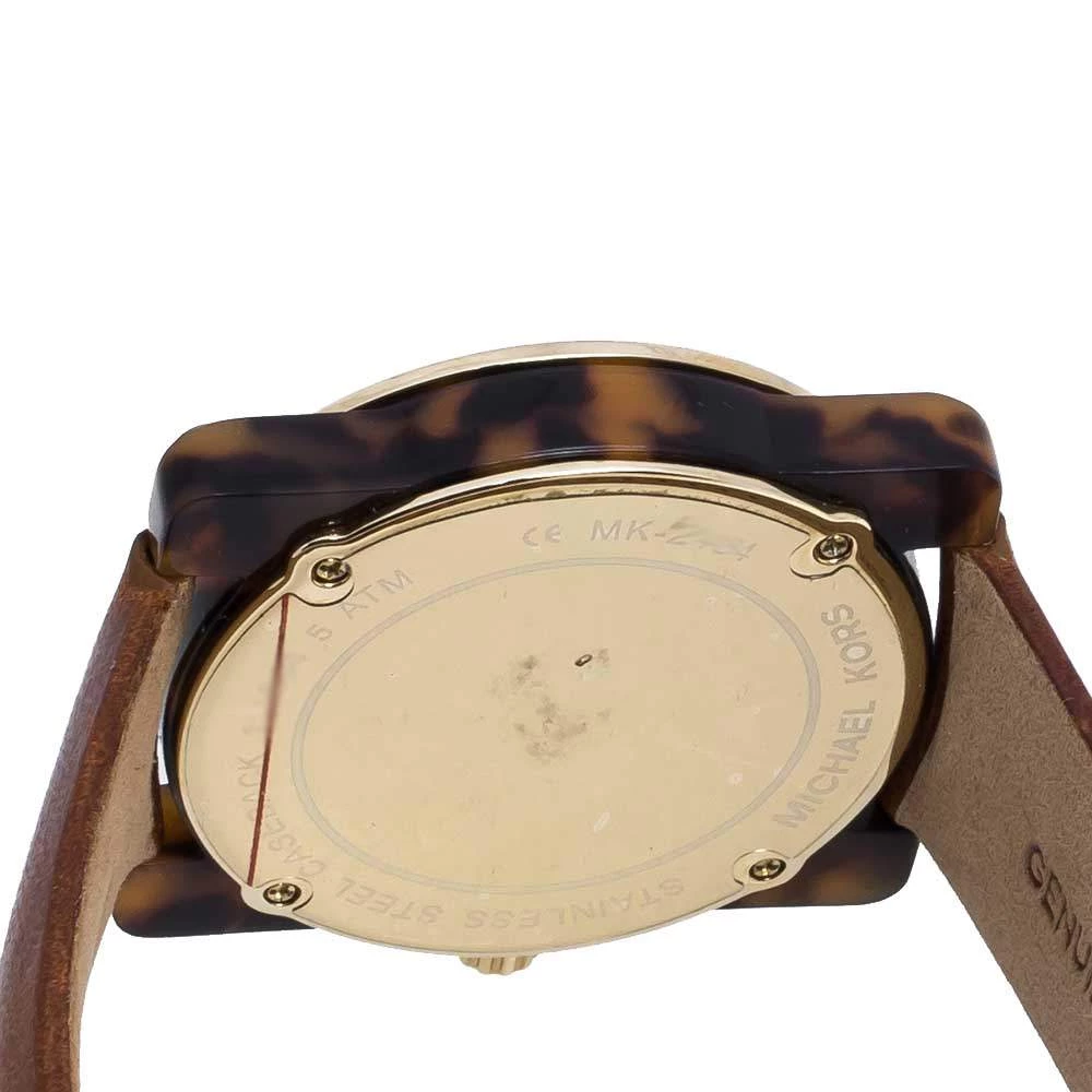 Michael Kors Brown Camouflage Gold Tone Stainless Steel Tortoise Shell Acetate Leather Kempton MK2484 Women's Wristwatch 39 Mm For Women - Image 7