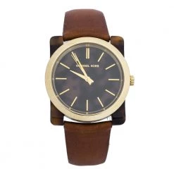 Michael Kors Brown Camouflage Gold Tone Stainless Steel Tortoise Shell Acetate Leather Kempton MK2484 Women's Wristwatch 39 Mm For Women