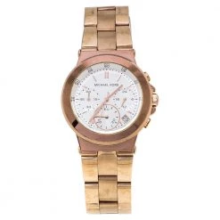 Michael Kors White Rose Gold Tone Stainless Steel Runway MK5223 Women's Wristwatch 38 Mm For Women