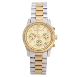 Michael Kors Yellow Gold Two Tone-Stainless Steel Runway MK5137 Women's Wristwatch 38 Mm For Women