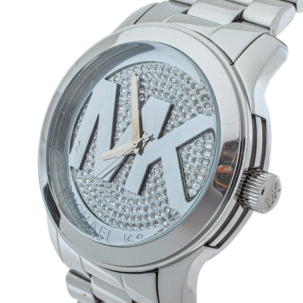 Michael Kors Silver Crystal Pave Stainless Steel Runway MK5544 Women's Wristwatch 45 Mm For Women - Image 2
