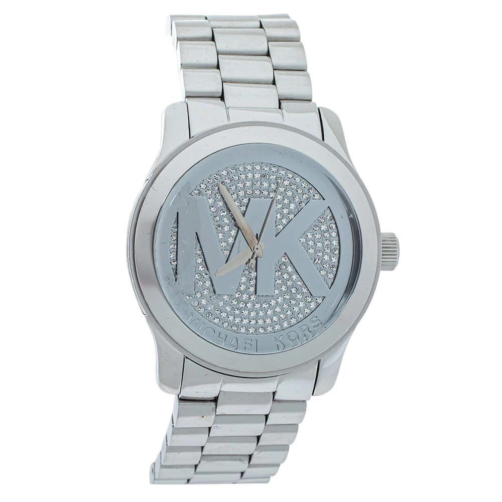 Michael Kors Silver Crystal Pave Stainless Steel Runway MK5544 Women's Wristwatch 45 Mm For Women