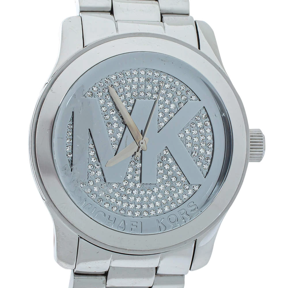 Michael Kors Silver Crystal Pave Stainless Steel Runway MK5544 Women's Wristwatch 45 Mm For Women - Image 3