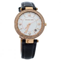 Michael Kors White Rose Gold Tone Stainless Steel Leather Mini Parker MK2462 Women's Wristwatch 33 Mm For Women