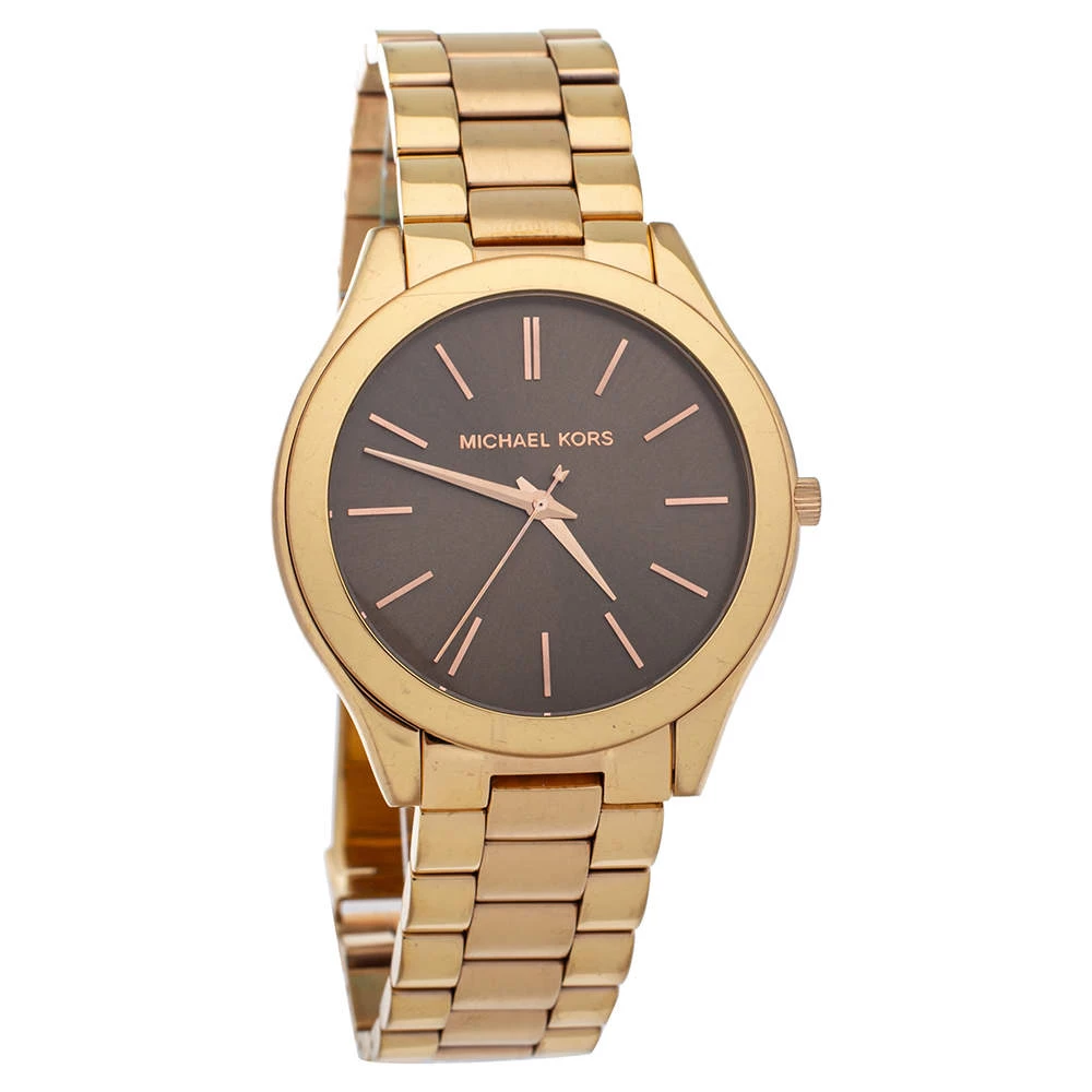 Michael Kors Brown Rose Gold Plated Steel Runway MK3181 Women's Wristwatch 42 Mm For Women