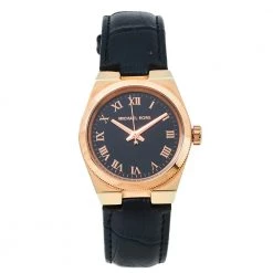 Michael Kors Black Rose Gold Tone Stainless Steel Leather Channing MK2358 Women's Wristwatch 33 Mm For Women