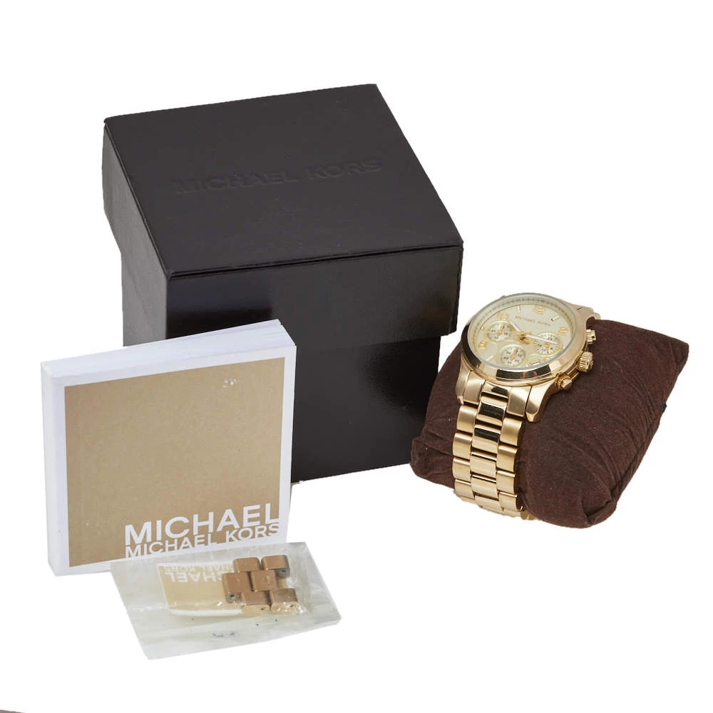 Michael Kors Yellow Gold Plated Stainless Steel Runway MK5055 Women's Wristwatch 38 Mm For Women - Image 9