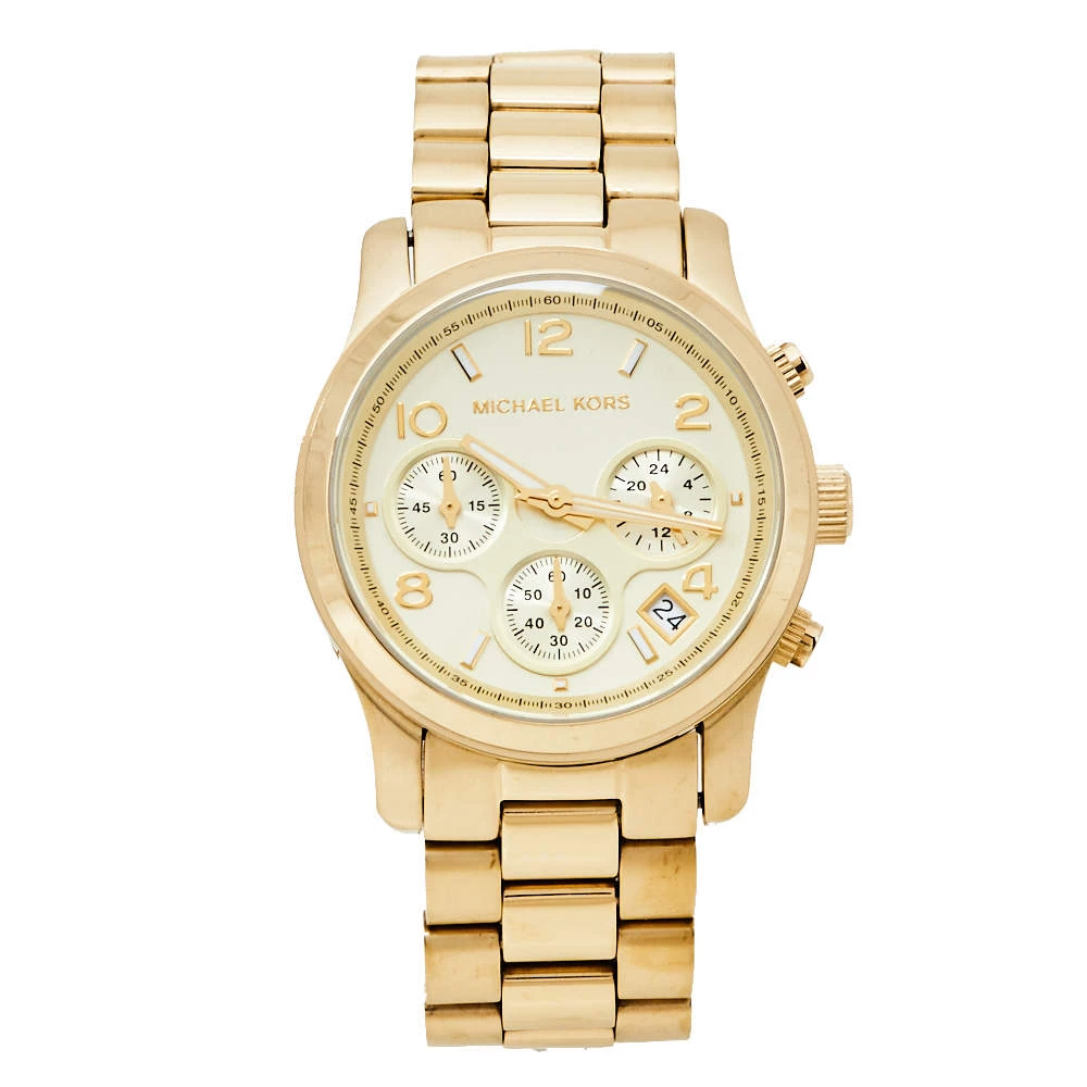 Michael Kors Yellow Gold Plated Stainless Steel Runway MK5055 Women's Wristwatch 38 Mm For Women