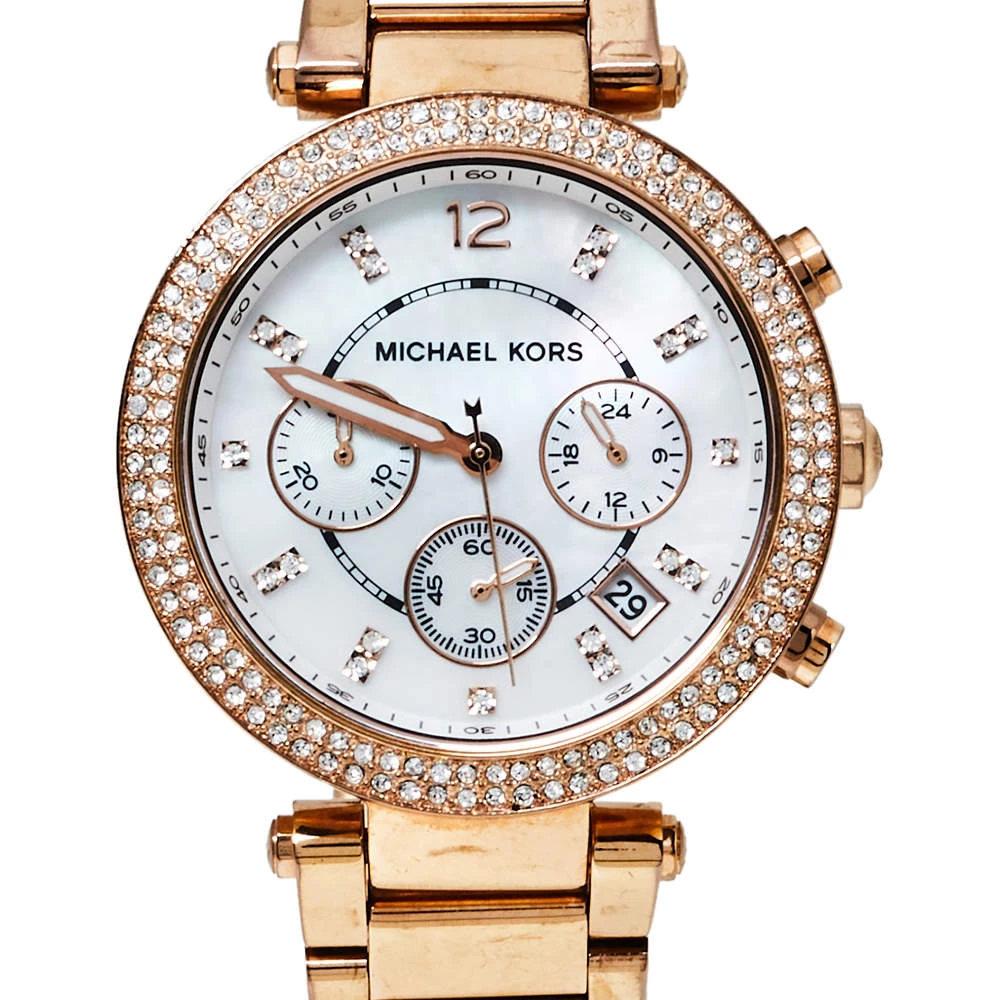 Michael Kors Mother Of Pearl Rose Gold Tone Stainless Steel Parker MK5491 Women's Wristwatch 39 Mm For Women - Image 3