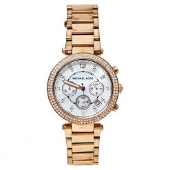 Michael Kors Mother Of Pearl Rose Gold Tone Stainless Steel Parker MK5491 Women's Wristwatch 39 Mm For Women