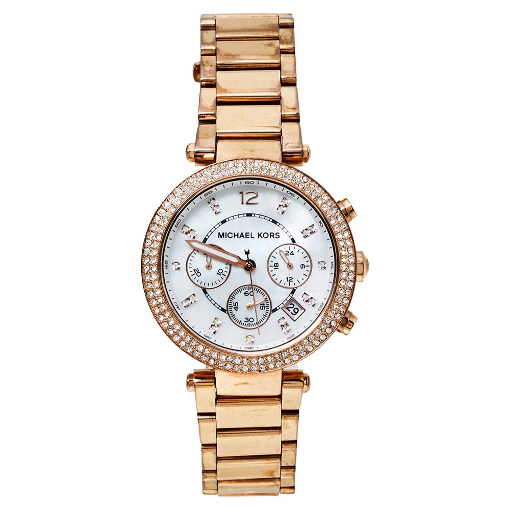 Michael Kors Mother Of Pearl Rose Gold Tone Stainless Steel Parker MK5491 Women's Wristwatch 39 Mm For Women