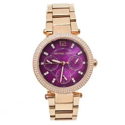 Michael Kors Plum Mother Of Pearl Rose Gold Tone Stainless Steel Mini Parker MK6403 Women's Wristwatch 33 Mm For Women