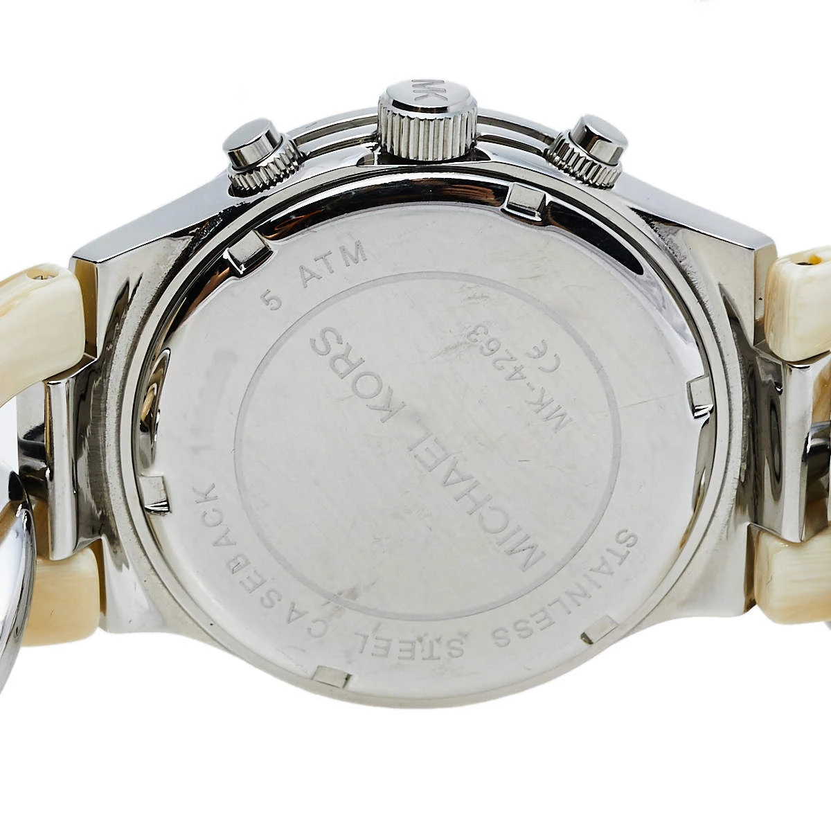 Michael Kors Silver Stainless Steel & Acrylic Chain Runway MK4263 Women's Wristwatch 38 Mm For Women - Image 4