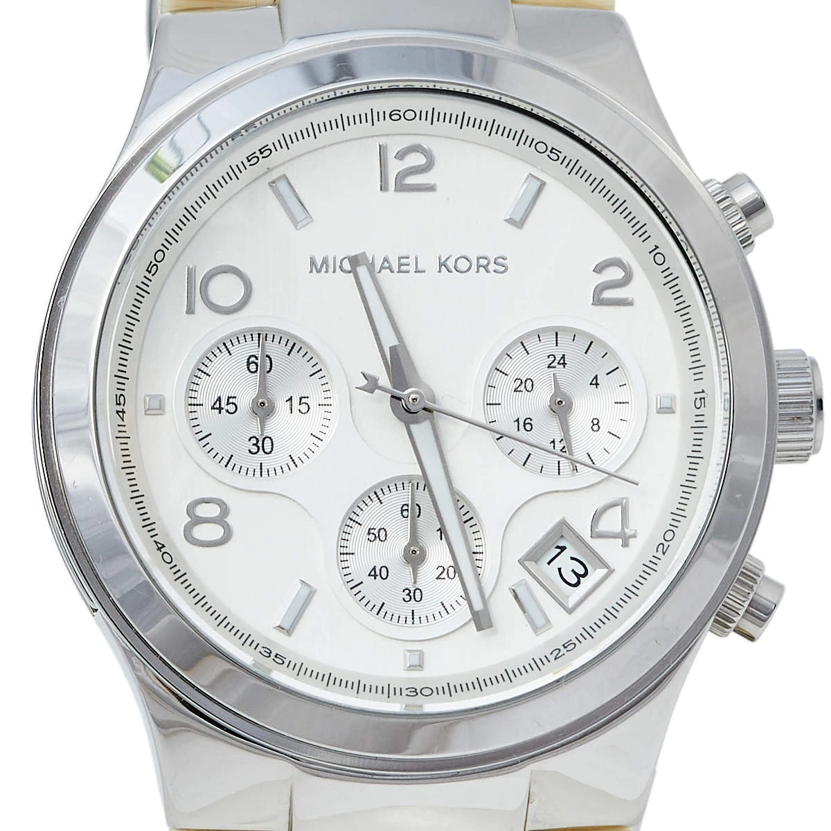 Michael Kors Silver Stainless Steel & Acrylic Chain Runway MK4263 Women's Wristwatch 38 Mm For Women - Image 3