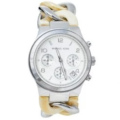 Michael Kors Silver Stainless Steel & Acrylic Chain Runway MK4263 Women's Wristwatch 38 Mm For Women