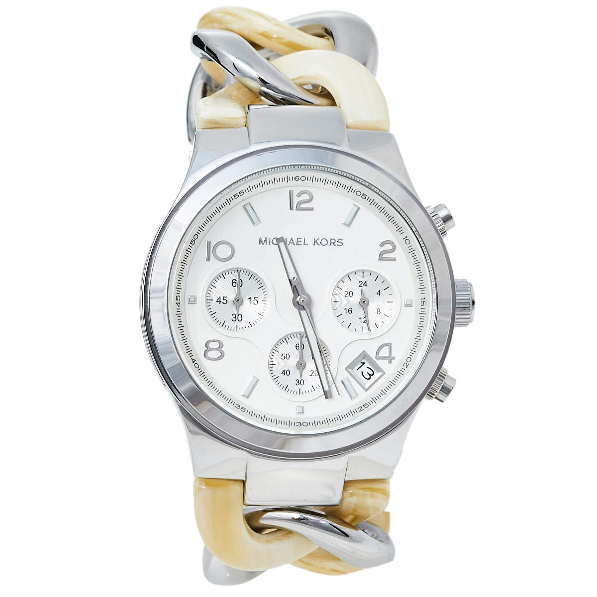 Michael Kors Silver Stainless Steel & Acrylic Chain Runway MK4263 Women's Wristwatch 38 Mm For Women