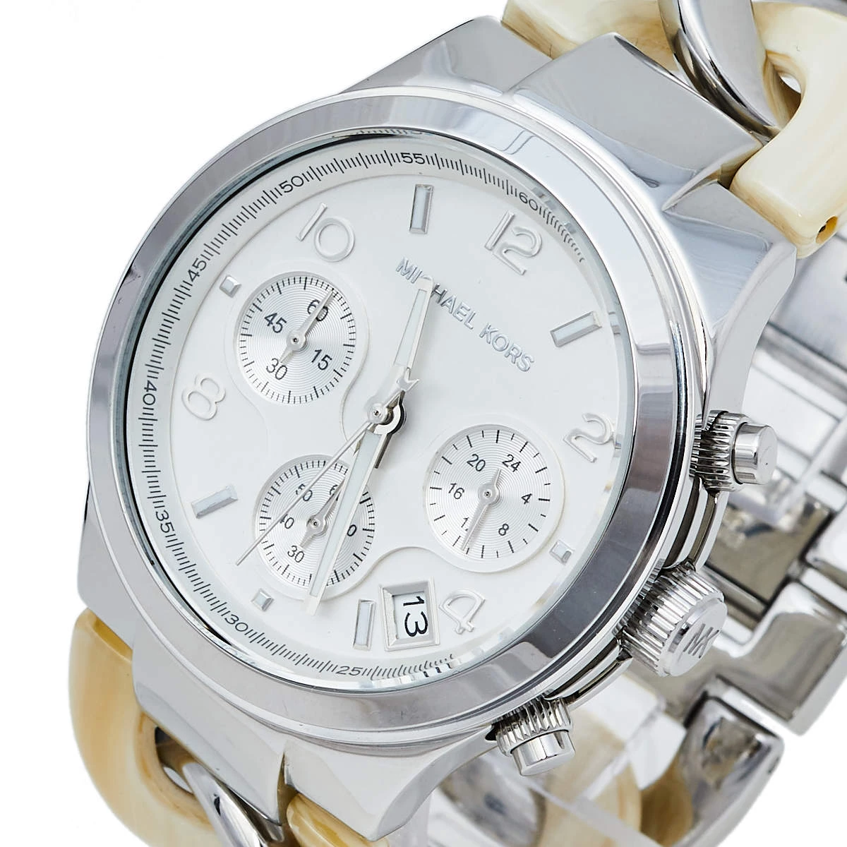 Michael Kors Silver Stainless Steel & Acrylic Chain Runway MK4263 Women's Wristwatch 38 Mm For Women - Image 2