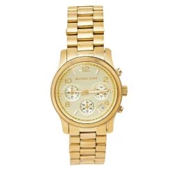 Michael Kors Yellow Gold Tone Stainless Steel Runway MK5055 Women's Wristwatch 38 Mm For Women