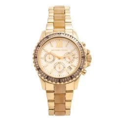 Michael Kors Gold Tone Stainless Steel & Horn Acetate Everest MK5874 Women's Wristwatch 42 Mm For Women