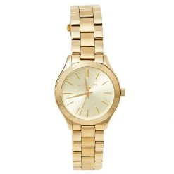 Michael Kors Gold Tone Stainless Steel Slim Runway MK3512 Women's Wristwatch 34 Mm For Women