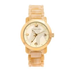 Michael Kors Gold Tone Stainless Steel Horn Acetate MK4204 Women's Wristwatch 34 Mm For Women