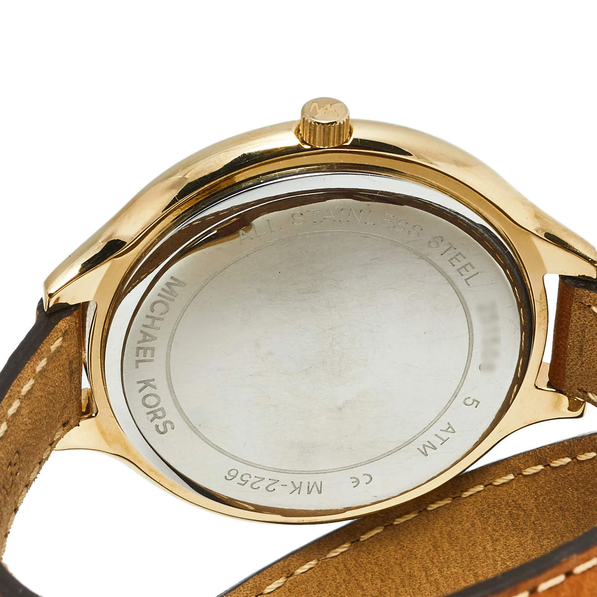 Michael Kors Champagne Gold Plated Stainless Steel Leather Runway MK2256 Women's Wristwatch 42 Mm For Women - Image 4