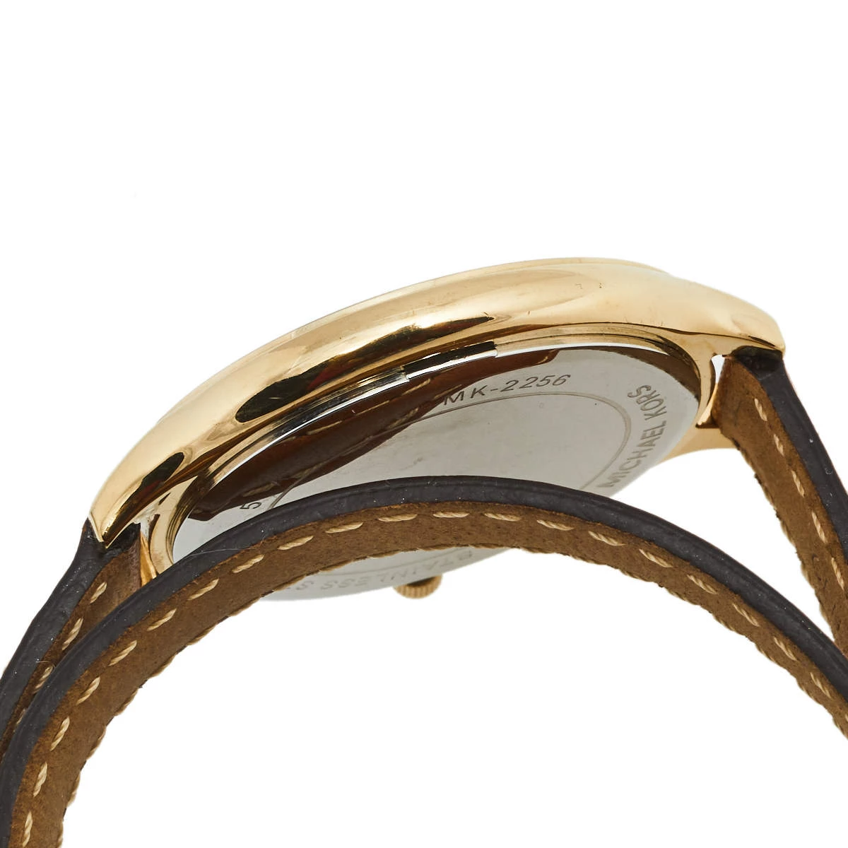 Michael Kors Champagne Gold Plated Stainless Steel Leather Runway MK2256 Women's Wristwatch 42 Mm For Women - Image 7