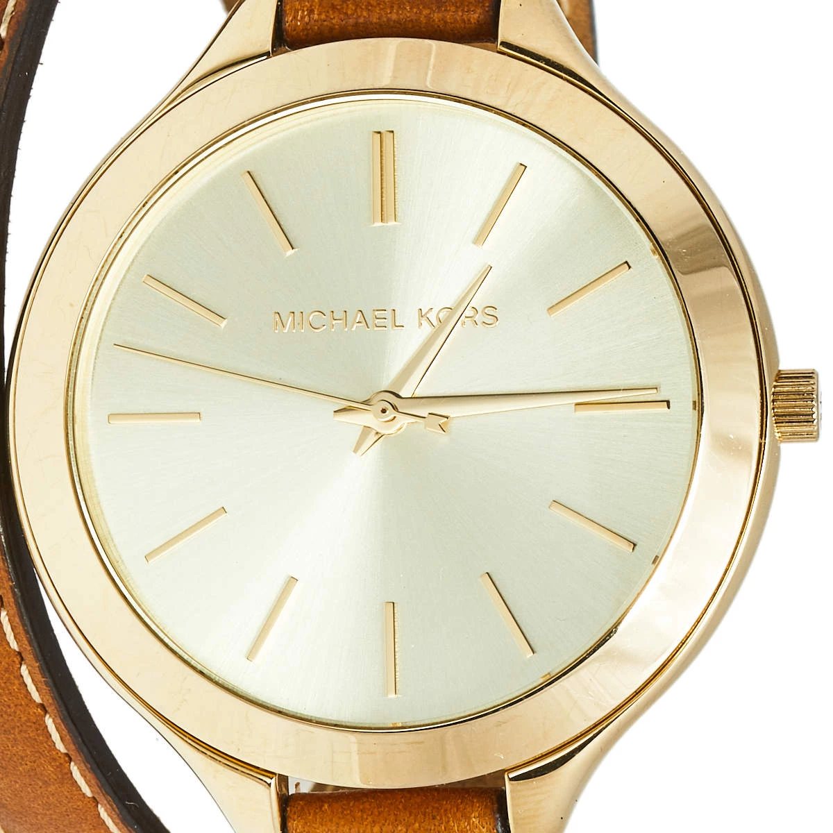 Michael Kors Champagne Gold Plated Stainless Steel Leather Runway MK2256 Women's Wristwatch 42 Mm For Women - Image 3