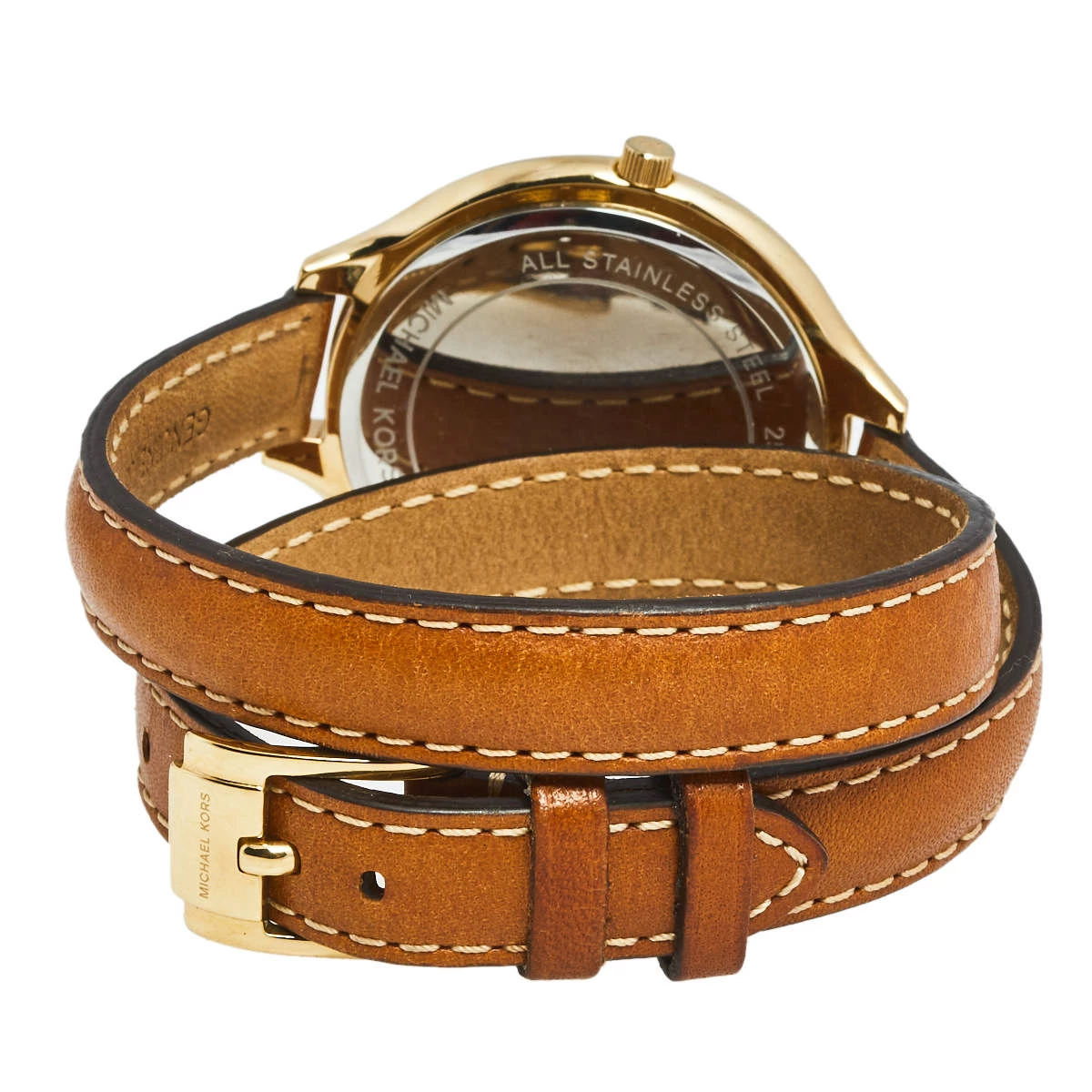 Michael Kors Champagne Gold Plated Stainless Steel Leather Runway MK2256 Women's Wristwatch 42 Mm For Women - Image 5